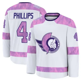 Youth Chris Phillips Ottawa Senators 2024 Hockey Fights Cancer Practice Jersey - White Premium