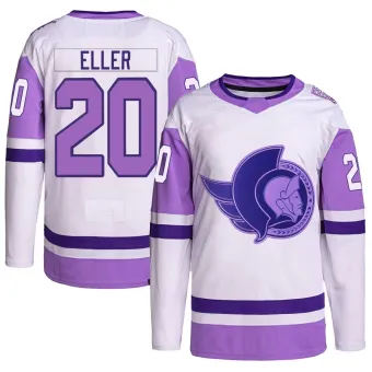 Youth Lars Eller Ottawa Senators Hockey Fights Cancer Primegreen Jersey - White/Purple Authentic